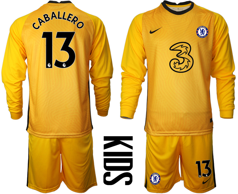 2021 Chelsea yellow goalkeeper Youth long sleeve #13 soccer jerseys->youth soccer jersey->Youth Jersey